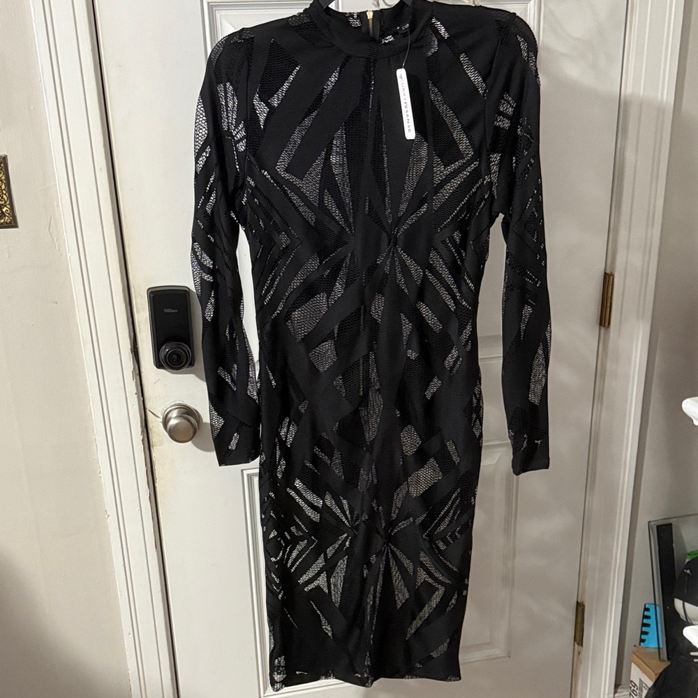 Elegant Black Patterned Long Sleeve Dress